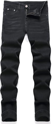 OIIIO Men's Patch Ripped Stretch Regular Fit Jean, 6642 Black, 28