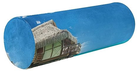 Nackenrollenkissen, Nackenrolle, Schlafkissen, runde Kissen für Couch, langes Zylinderkissen, runder Nackenrollenbezug mit Reißverschluss, tropischer Bungalow auf Strandpalme
