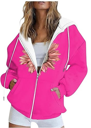 Hoodies Für Damen Hoodie Damen Schwarz Sweatjacke Damen Mit Kapuze Hoodie Damen Oversize Pullover Mit Kapuze Damen Kuschel Pullover Damen Hoodie Damen Lang Strickjacke Damen(3-Hot Pink,L