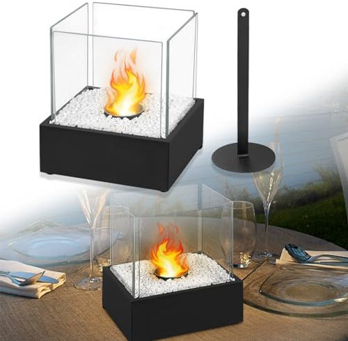 JOIEYOU Tischkamin Wärmendes Tischfeuer mit Edelstahl Brennkammern Löschgerät Ethanol Kamin Indoor und Outdoor Balkon Terrasse Bar(Typ C)