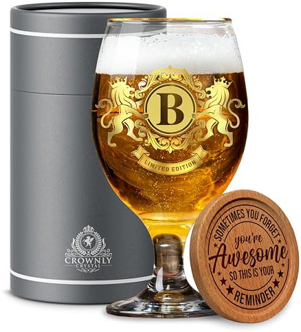 CROWNLY CRYSTAL® Verre A Biere Personnalisé Cadeau Papa Cadeau Pour Son Copain Cadeau Grand Pere Cadeau Noel Homme Cadeau Anniversaire Homme Cadeau Amoureux Cadeau Homme Cadeau Pere Cadeau Mari (B)