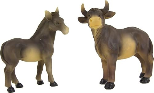 FADEDA 2X Ochs und Esel/Höhe:7 cm/handbemalt/detailgetreue Krippen Figuren - Weihnachten Tisch Dekoration Krippe Zubehör
