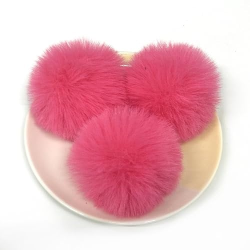 SYSUII 10 Stück 8cm Kunstfell Pompon Fellbommel Kunstfell Bommel Pompon Pom Ball DIY Fell Pom Poms für Damen Mädchen Mützen Beanies Tasche Weihnachtsdekoration Schlüsselanhänger Dekoration -Pink