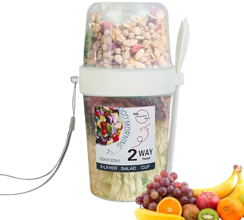 Aznever Salatbecher für Picknick - Tragbarer Müslisalatbehälter, auslaufsicher,Vielseitiges Speisezubehör zum Abnehmen für Gemüsesalat, Haferflocken, Pudding, Joghurt