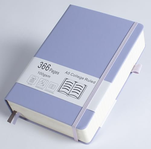 Dickes College-Notizbuch mit 366 nummerierten Seiten, A5-Tagebuch zum Schreiben mit 100 g/m² liniertem Papier, Hardcover-Leder-Notizbücher für Damen, Büro, Arbeitstagebuch, 14,5 x 21,1 cm, Lavendel