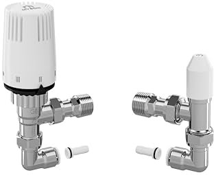 MYSON Petite TRV Radiator Valve Pack 10mm TRV & Lockshield Angled Chrome Pushfit 90 Degree Elbows