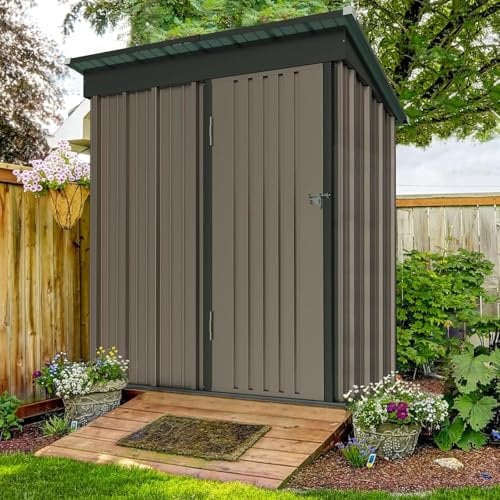 UDPATIO Caseta de jardín de metal, techo reprimido - 228,6 x 187,5 x 193,5 cm para exteriores, cobertizo para herramientas, garaje para bicicletas, acero galvanizado con puerta de cierre para patio