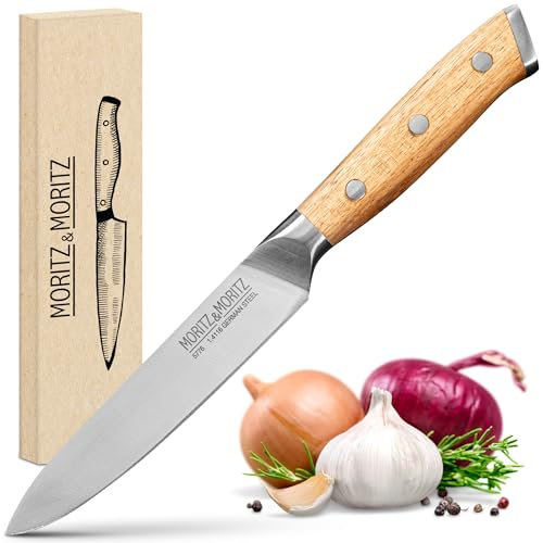 Moritz & Moritz Couteau Universel de Cuisine Professionnel - 13 cm, Manche Bois Ergonomique en Acacia