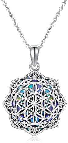 DAYLINLOVE Blume des Lebens Halskette S925 Sterling Silber Abalone Shell Blume des Lebens Halsketten Sri Yantra Anhänger Schmuck Geschenke für Frauen Männer Damen