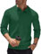 COOFANDY Men's Green Solid Color Long Sleeve Polo Neck Thermal Knit Fabric Regular Fit Polo Jumper