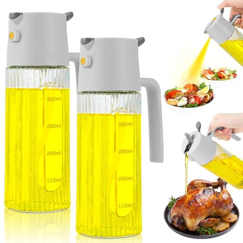 Invalidism Botella de spray de aceite, spray de aceite 2 en 1 y recipiente de aceite, botella de spray de aceite de oliva de 16.9 onzas/500 ml, vidrio de spray de aceite de cocina para freidora,