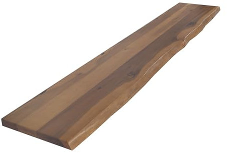SAM Holzplatte 160x30 cm, Akazienholz massiv 30mm cognacfarben, Tischplatte einseitig Baumkante lackiert, Holzplatte für Schreibtisch, Beistelltisch oder Couchtisch