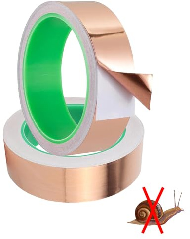 RAFIYU 2 Stück Kupferband Gegen Schnecken,25mm*50m Kupferfolienband Selbstklebend, Beidseitig Leitende Kupferfolienband, Schneckenband Schneckenschutz, EMI Kapton Tape