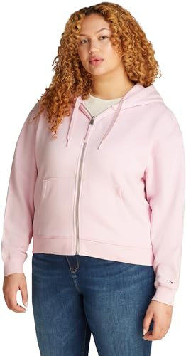 Tommy Hilfiger Donna Felpa con Cappuccio e Cerniera Script Zip in Cotone, Rosa (Light Pink), 60