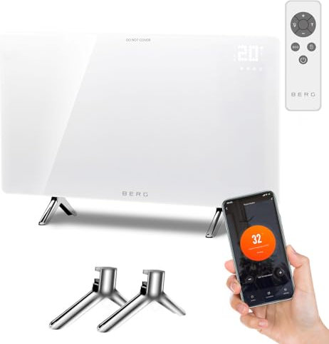 BERG Far Infrared Electric Wi-Fi/Remote Control Smart Glass Panel Heater - Ultraslim (12mm) (White, 720W)
