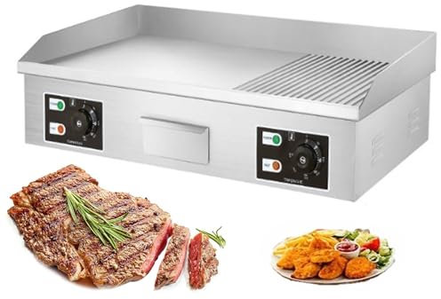 CASEGO Plaque chauffante électrique Commerciale, Plaque chauffante à Dessus Plat en Acier Inoxydable, Plaque chauffante antiadhésive, Deux brûleurs