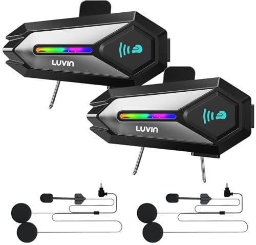 LUVIN Helmet Bluetooth Headset, Motorbike Helmets Bluetooth Headphone Motorcycle Intercom Front & Rear 2-Riders, IP65 Waterproof, 1000mAh, Motorbike Accessories for Men Birthday Gifts (Black 2Pack)