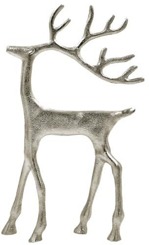 matrasa Dekohirsch aus Aluguss 19x6x30 cm - Aluminium Hirsch Weihnachsdeko Rentier - Silber