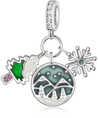 PHCLASY Arbre de Noël avec des flocons de neige tombant Charme Femmes Famille les Pearl Charm Compatible pour Européen Bracelets