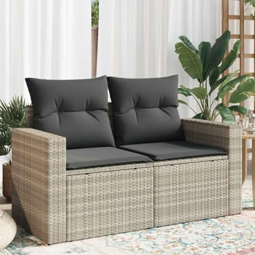 Myheimly Gartensofa mit Kissen 2-Sitzer Hellgrau Poly Rattan Hellgrau ohne Stauraum 3041948de