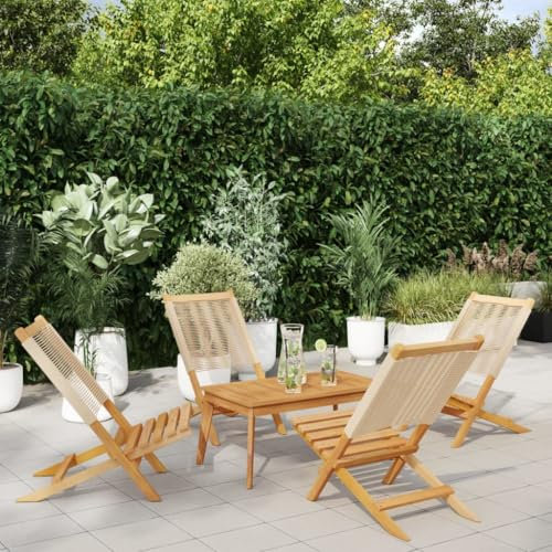 Lauuoeriau Furniture Item Home Klappbare Gartenstühle 4 Stück Beige Massivholz Akazie Möbel