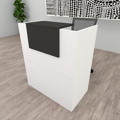 Henor Mostrador Oja. 100 x 50 x 107 cm. con Mesa Interior. Ideal para Recepción Atención Oficina Comercio Negocio Local Comercial. Blanco y Grafito.