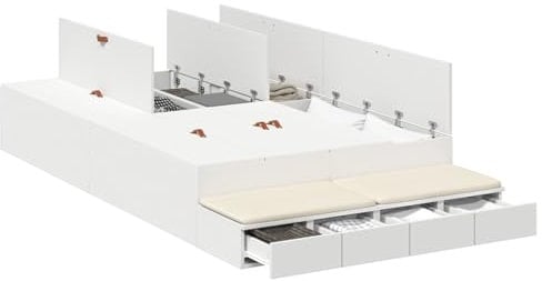 vidaXL Stauraumbett Weiß 120X200 cm Holzwerkstoff viele Schubladen modernes Design einfache Montage für drinnen Schlafzimmermöbel mit Textur für Erwachsene