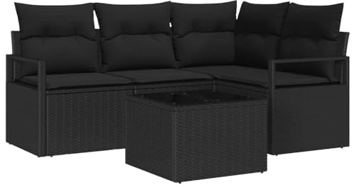 vidaXL Garten-Ecksofa-Set mit Kissen in Schwarz aus Poly-Rattan. Modulares Gartenmöbel, perfekt für Balkon und Terrasse. Bequem und wetterfest, UV-beständig. Modernes Design.
