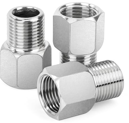 3 Pièces Mamelon Hexagonal Réduction, 1/2 Mâle x 1/2 Femelle, 40mm Douille Connecteur Adaptateurs en Acier Inoxydable pour la Conversion de Raccordement de Tuyau