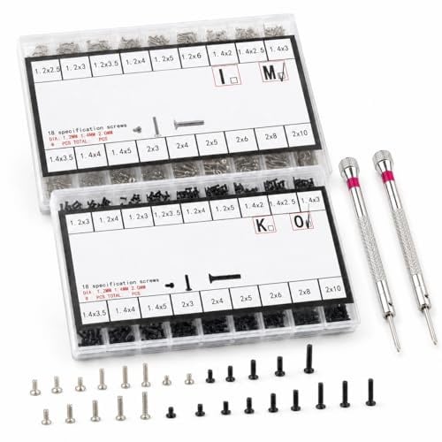 1000 Stück Mini Schrauben Set, M1.2 M1.4 M2 Kleine Schrauben | Brillenschrauben, Mikroschrauben mit Schraubendreher, Ersatzschrauben, Reparaturschrauben für Computer, Uhren, Spielzeug