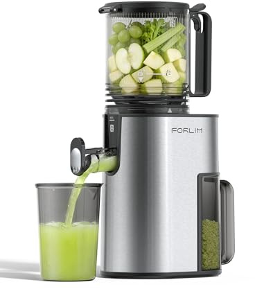 FORLIM Cold Press Juicer, 130mm Self-Feeding Wide Chute, Quiet Motor, Overheat Protection, Safety Lock, Easy Clean, High Yield, for Celery Juice & Wellness, Sleek Aluminium