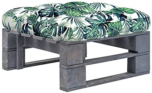 Owoxanthellate Paletten-Ottomane 60x60x25 cm aus imprägniertem Kiefernholz mit Blattmuster-Kissen Langlebige Outdoor-Lounge for Terrasse Garten Balkon und Wintergarten
