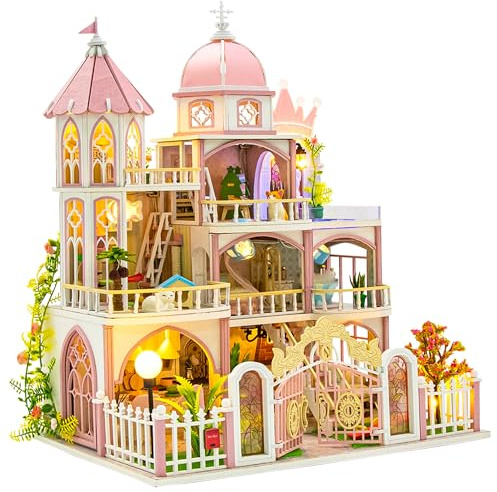 Spilay - Kit de maison miniature à faire soi-même, Kit de maison de poupée miniature du Château de Windsor avec éclairage LED, Mini kit de construction de maison pour coin de livre pour adulte