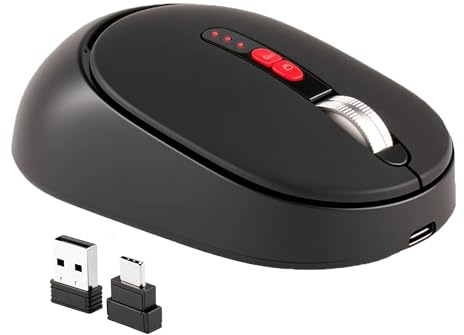 Kabellose Bluetooth-Maus, doppelter Empfänger USB A & Typ C, wiederaufladbar, leise, tragbar mit Batterieanzeige, für PC, Laptop, Mac, Desktop, Jungen, Herren, Geschenk