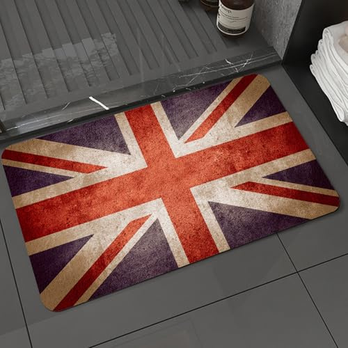 DALEXHM Microfibre Bath Mat, Door Mat, Pet Mat,Bathroom Rug Machine Washable,Non-slip,Super absorbent,Extra Soft,Retro Union Jack, British flag eliminates union Jack, iconic union Jack with r,16x24in