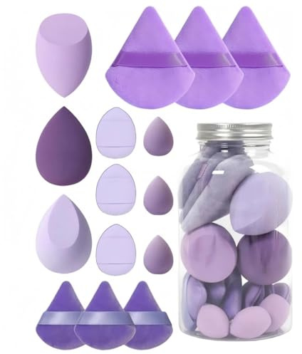 15 Pcs Make-Up Sponges,Make Up Blender Sponge,Makeup Sponges For Foundation,For Liquid, Cream And Powder, Wet-Dry Dual-Use,Reusable Make Up Sponge Set For Blending Concealer Setting(Purple)