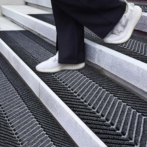 Stufenmatte Außen 20x90 25x100 30x360 40x480cm, Wetterfeste Rutschfeste Leise Sicherheits Stufenteppich Teppich-Treppenstufen Innen, Wohnzimmer Eingang Flur Küche Wohnwagen(Dark grays,20 x 90cm)