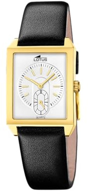 Lotus Herrenuhr Analog aus Edelstahl und Leder Schwarz | Quarzuhr, Widerstandsfähiges Mineralglas, Wasserdicht 5 ATM, 19079/1, Square Series