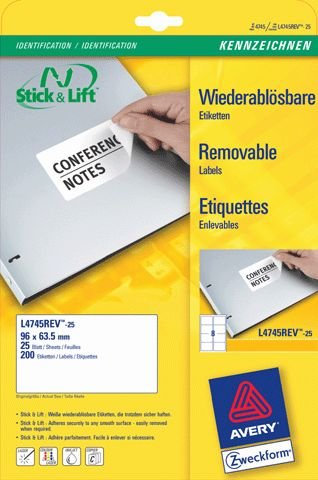 Inkjet-Laser-Etikett 96,0X63,5Mm L4745Rev-25 Stick+Lift Rand Rundum
