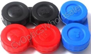 3 Contact Lens Soaking Storage Cases UK Made - Black - Red - Blue