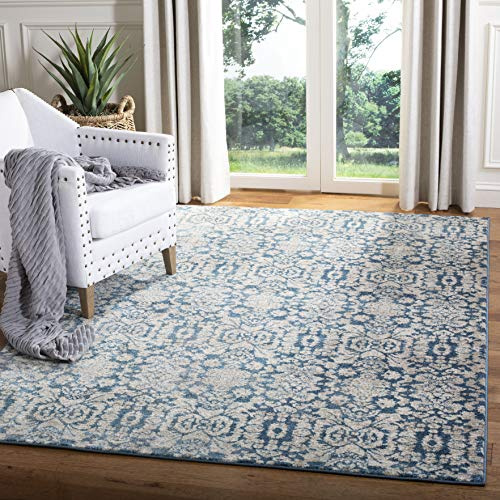 SAFAVIEH Sofia Collection 4' x 5'7 Blue / Beige SOF381C Vintage Oriental Distressed Non-Shedding Living Room Bedroom Accent Rug