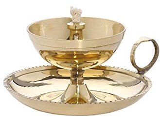 NKlaus Ghee Lampe Öllampe mit Docht Handarbeit Messing Haus Garten Gold groß neu 1578
