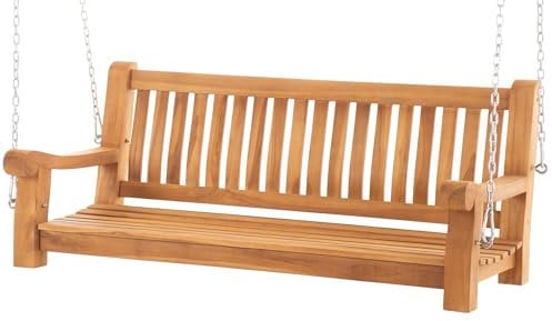 CLP Schaukelbank Joyce I Gartenschaukel aus Teakholz I Holzschaukel wetterfest und massiv I mit Befestigungsmaterial, Farbe:Teak, Größe:120 cm