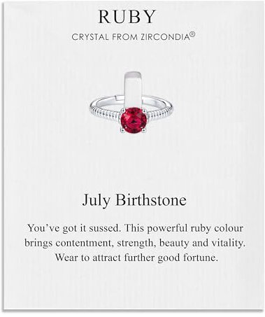 Philip Jones Juli (Rubin) Verstellbarer Geburtssteinring mit Zircondia®-Kristallen