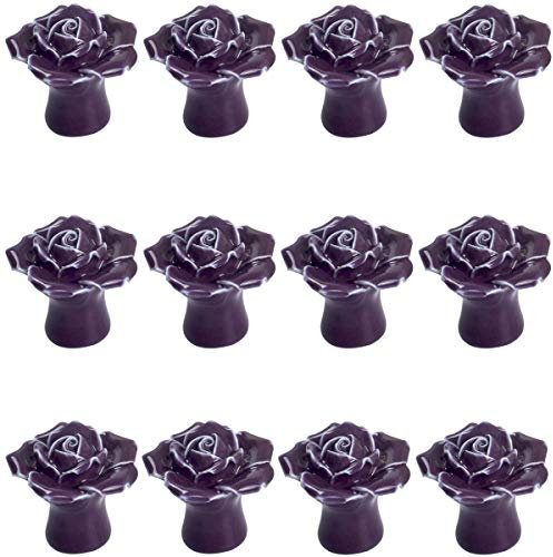 Lila 12PCS Keramik-Rosen-Blumen-Knopf Porzellan Rose Möbelknopf Möbelknöpfe Griff Knopf Dekoraktion Schrankgriff Türgriffe Möbelgriffe Möbelknauf von Creatwls