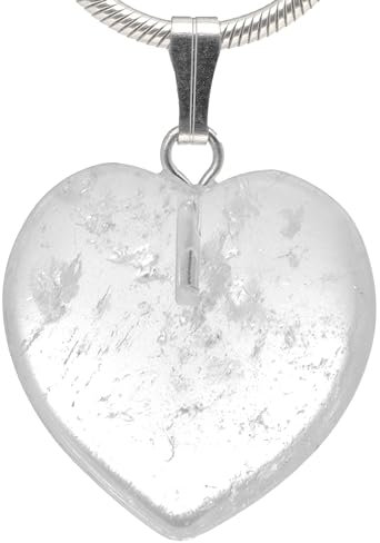 Lebensquelle Plus Herzanhänger aus echtem Edelstein 2x2 cm | Anhänger Herz mit silberfarbener Öse (Bergkristall)
