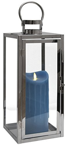 Dekovita 50cm Edelstahl-Laterne - Gartenlaterne inkl. 23cm LED Echtwachskerze Blau Wachstropfen mit 5h-Timer