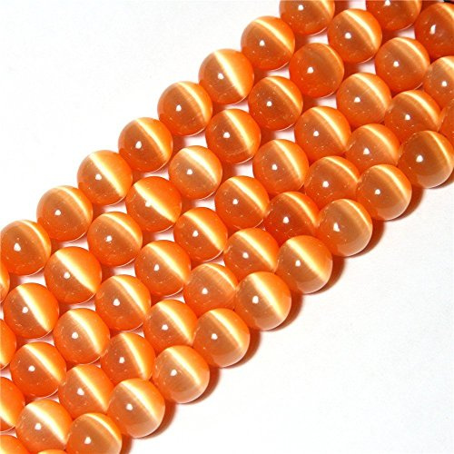 8mm Orange Cat Eye Beads Round Semi Precious Gemstone Loose Beads for Jewelry Making (47-50pcs/strand)