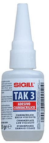 Sigill - Tak 3 Bassa Viscosità, Flacone da 20g, Colla Istantanea Cianoacrilica, Indurimento Rapido in Pochi Secondi, Per Metallo, Vetro, Plastica, Gomma e Altri Materiali Non Porosi