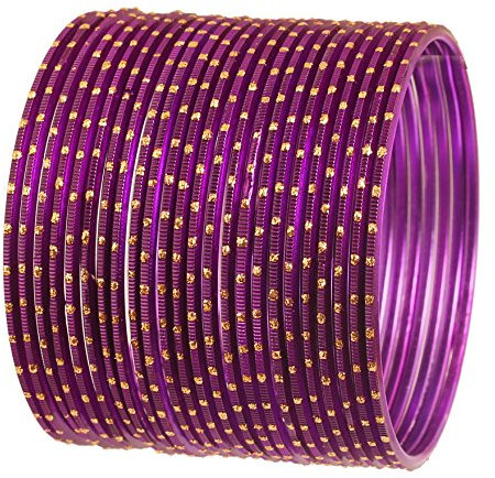 Touchstone NEW Colorful 2 Dozen Bangle Collection Indian Bollywood Alloy Metal Textured Passionate Purple Jewelry Special Large Size Bangle Bracelets Set Of 24 In Antique Gold Tone For Women